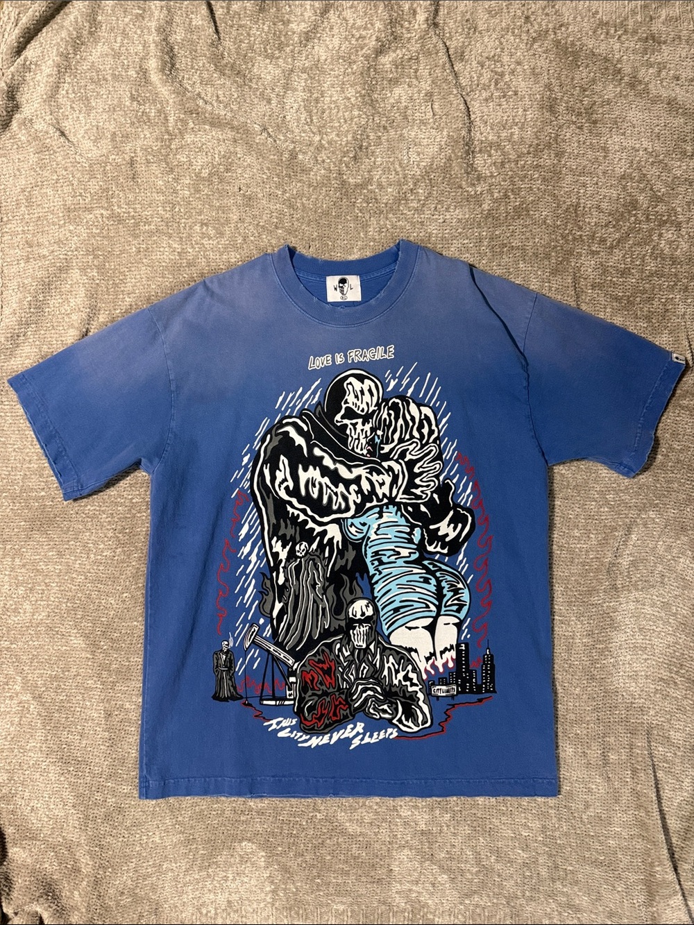 Warren Lotas Love Is Fragile Blue Graphic Tee